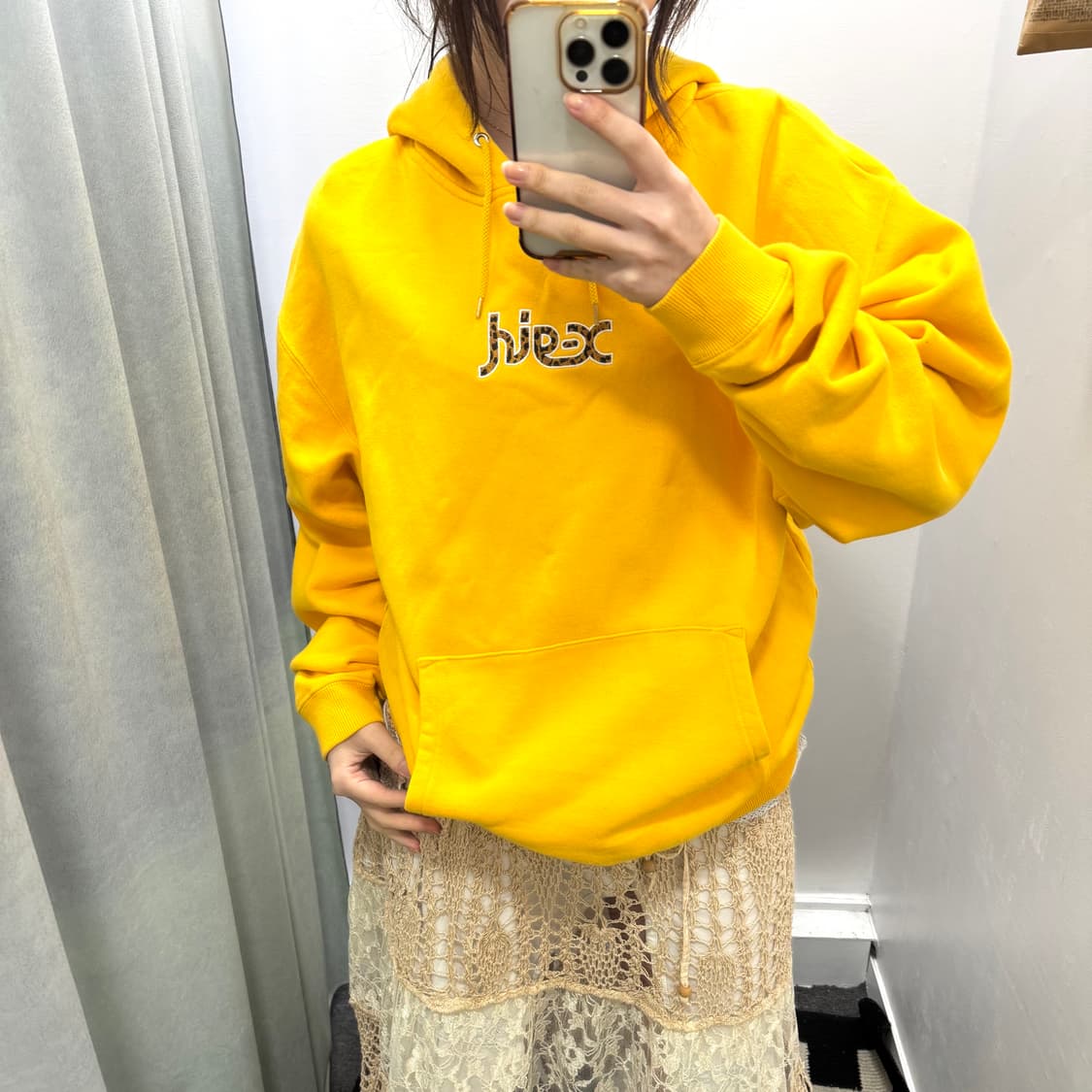 엑스걸 옐로우 호피로고 후드티 상품이미지1