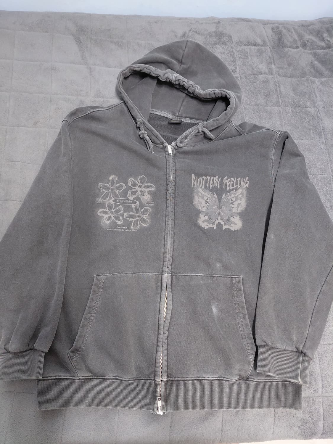 [2-WAY] 플러터리 피그먼트 후드 집업 스모크 상품이미지1