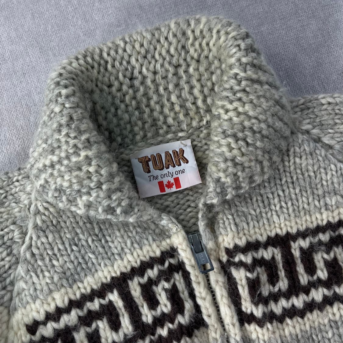 100 TUAK 캐나다 숄카라 코위찬 울 니트 집업 상품이미지2