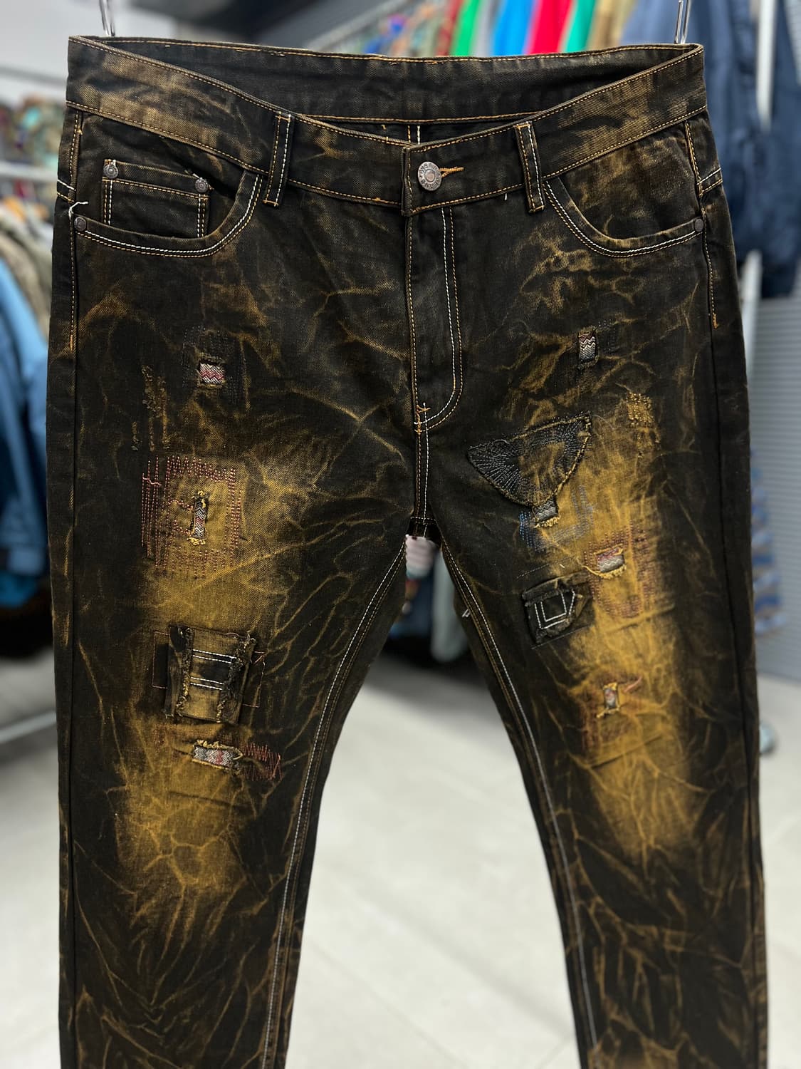 다크브라운 패치워크 데님진 상품이미지2