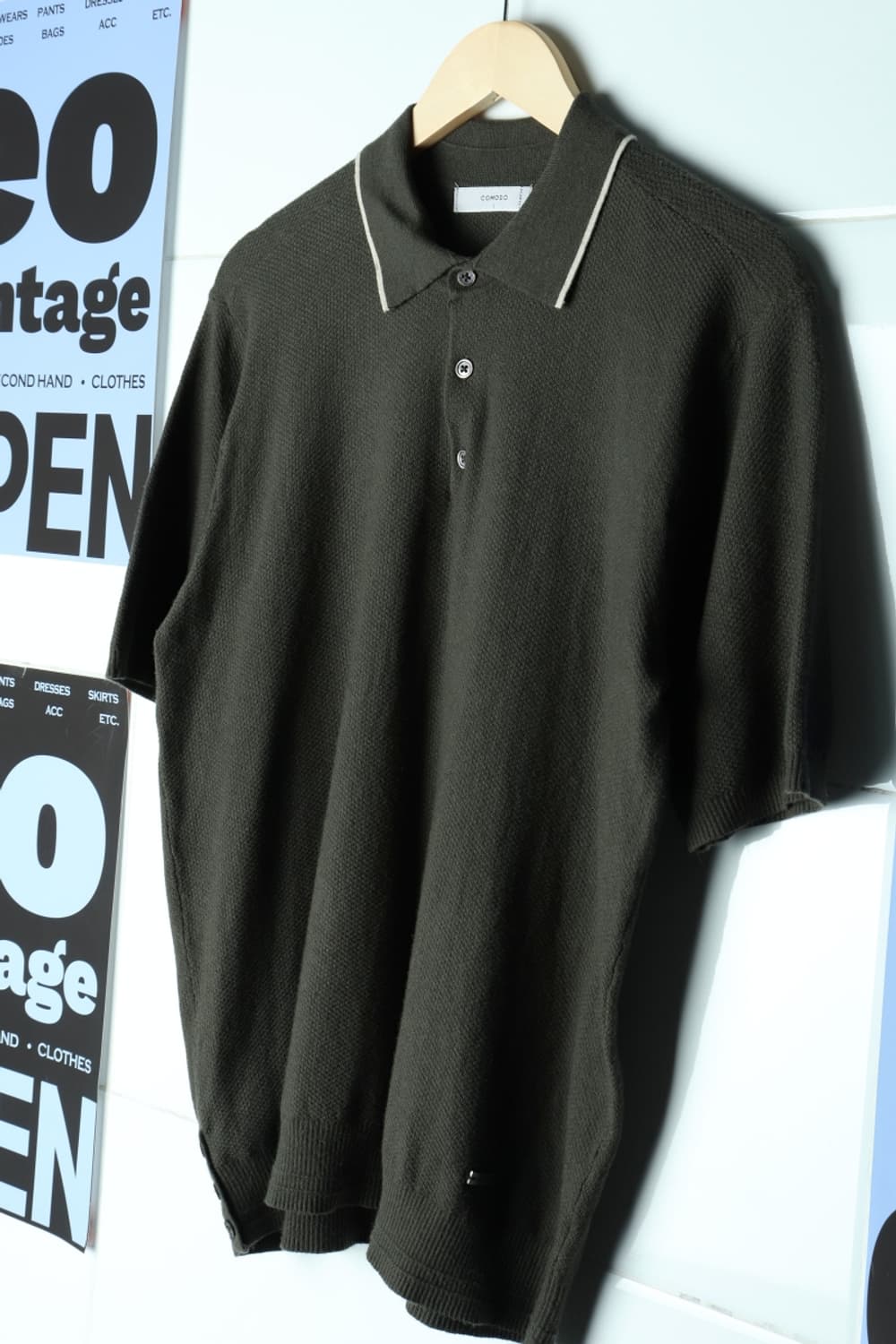 (XL-2XL) 코모도 반팔 티셔츠 링거 니트 카키 놈코어-H31872 상품이미지1