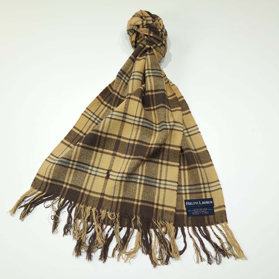 MX622 폴로 80s 프랑스판 코튼 타탄체크 브라운 머플러 목도리 상품이미지2