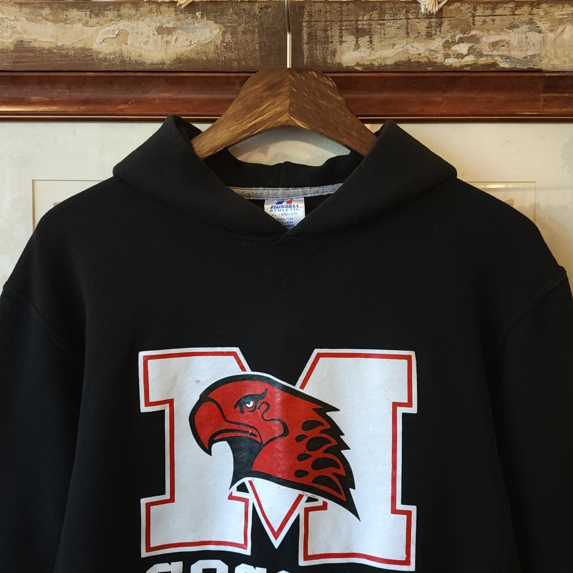 90s 러셀 후드 스웻셔츠 싸커 미국 오리지널 빈티지 레터링 블랙 XL 상품이미지3