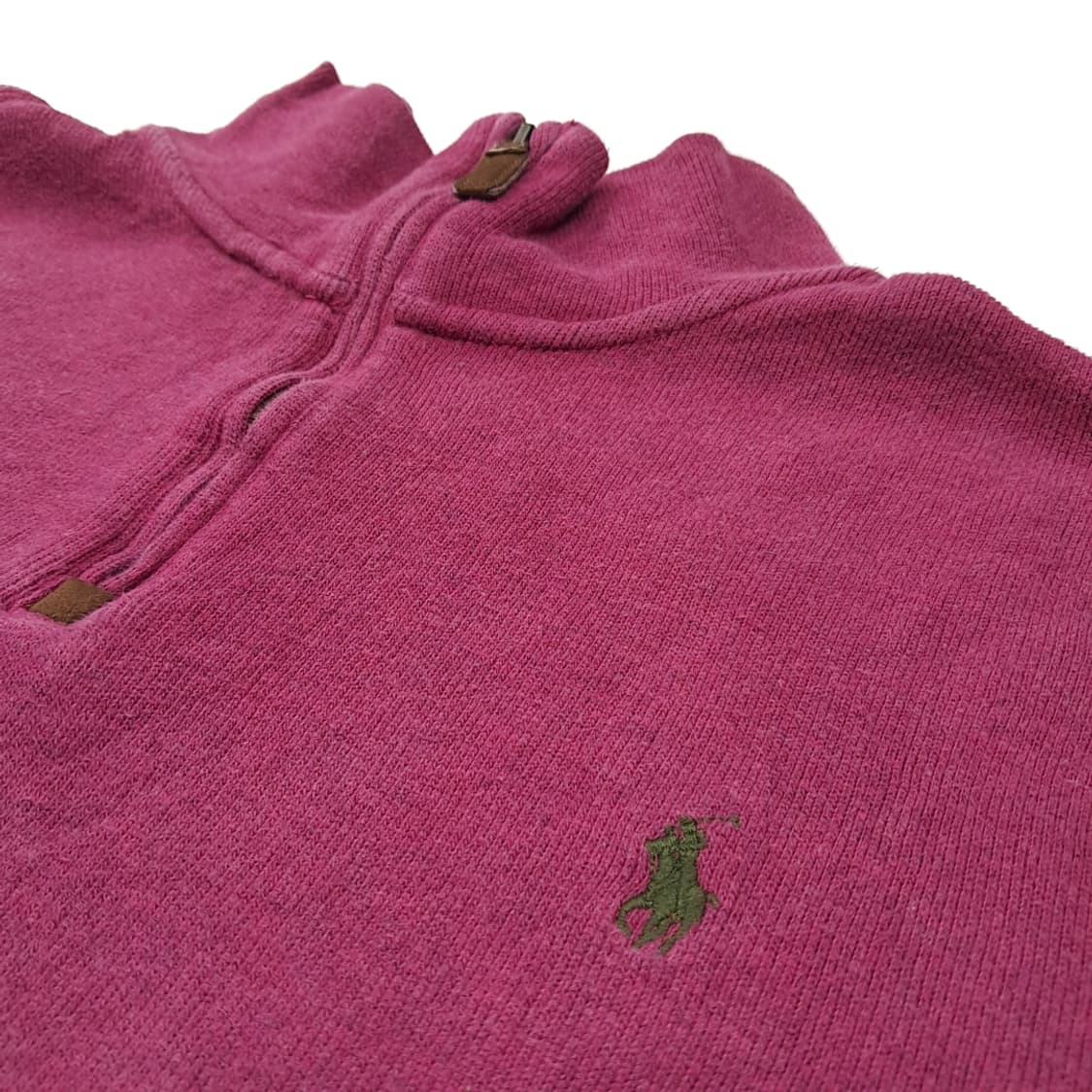 CL163 폴로 코튼 레더풀러 그린포니 베리 하프집업 니트 스웨터 상품이미지4