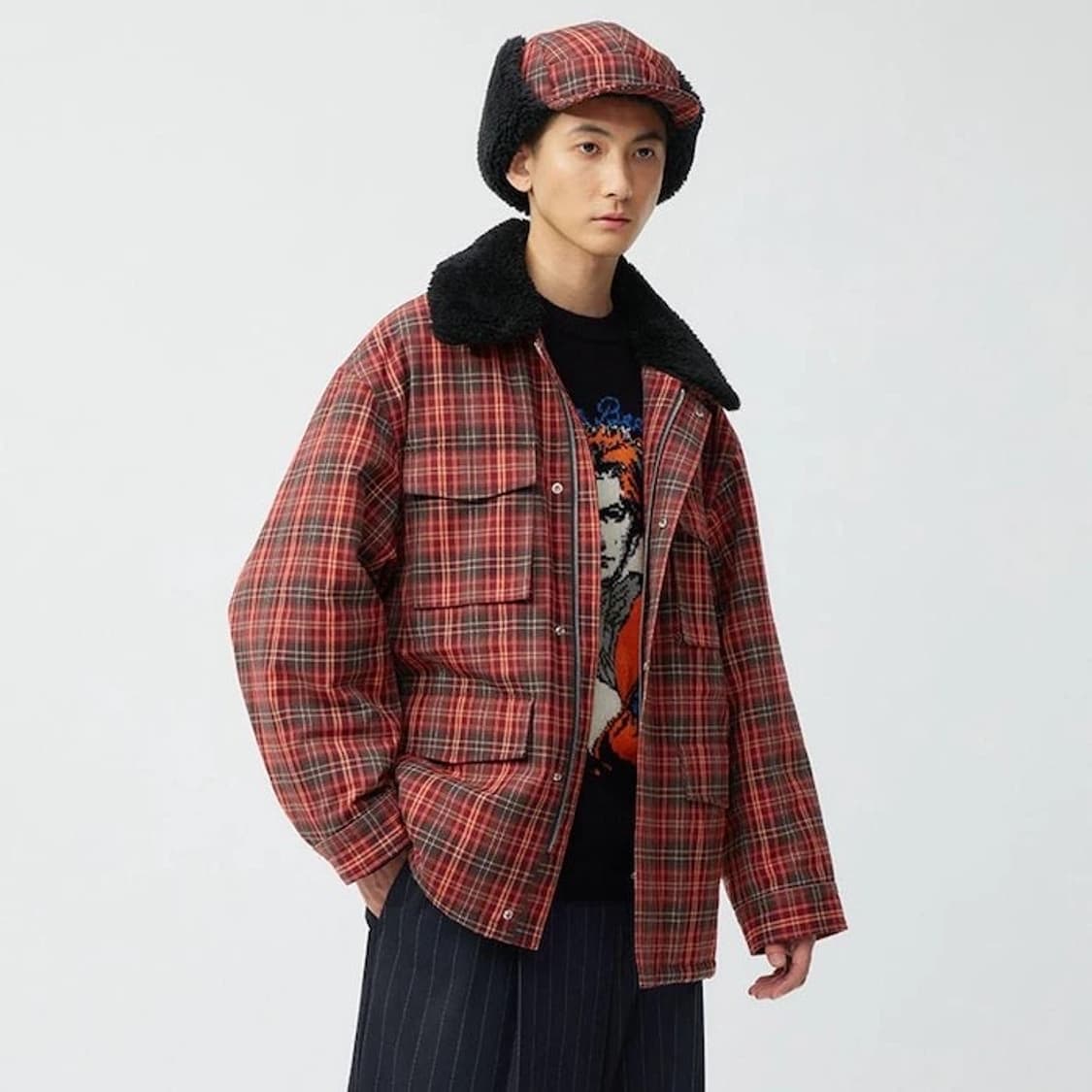 GU X 뷰티풀 피플 체크 보아 후리스 플리스 자켓 블루종 L 상품이미지8