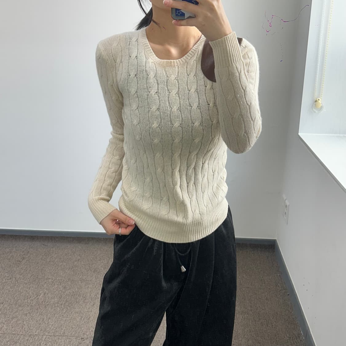 Polo 폴로 레더 패치 아이보리 케이블 니트 상품이미지2