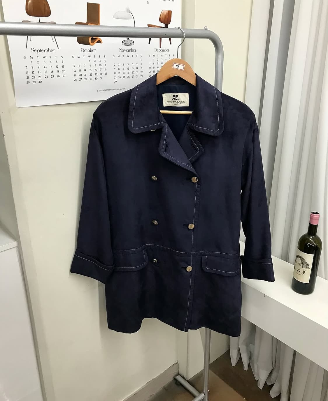 꾸레쥬 은장 로고 벨벳 더블 코트 상품이미지1