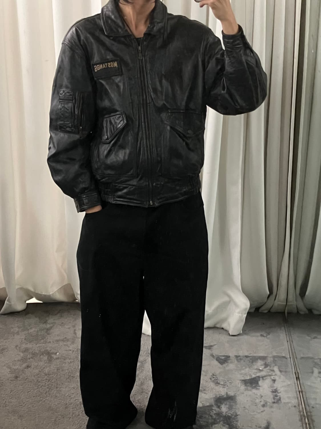 VTG 빈티지 블랙 레더 봄버 자켓 L 상품이미지7