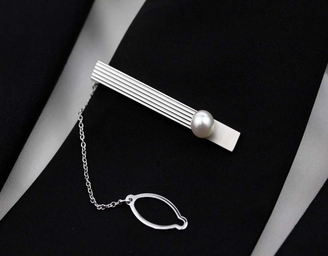 타사키 은 천연진주 하이엔드 4.9cm 남자 명품 넥타이핀 상품이미지6