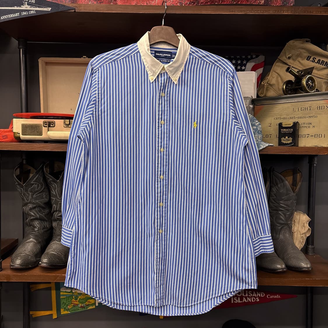 90s 랄프로렌 골프 클래식핏 화이트카라 스트라이프 셔츠 N1099 상품이미지1