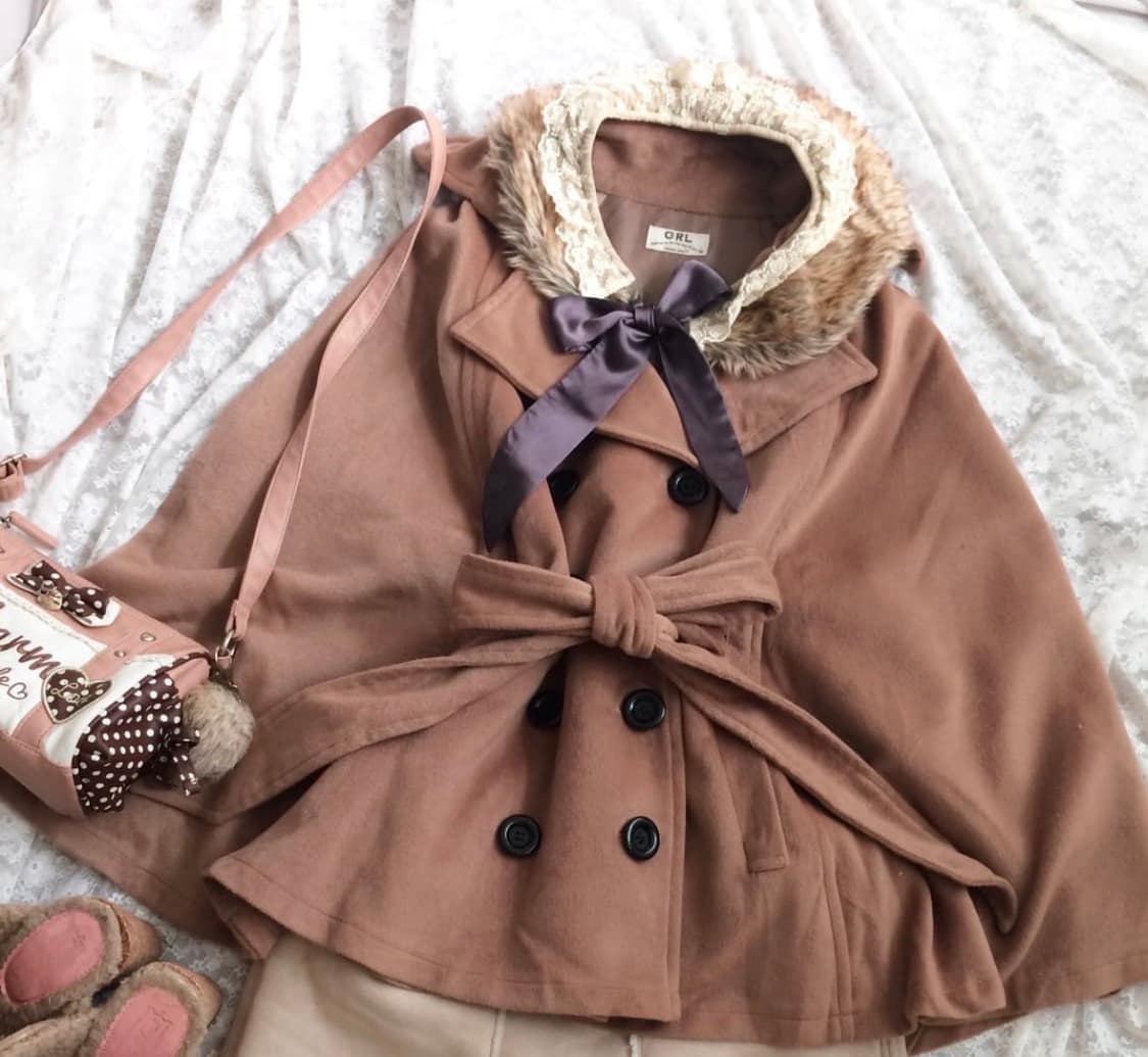 GRL 브라운 라떼 히메 갸루 케이프 코트 상품이미지1