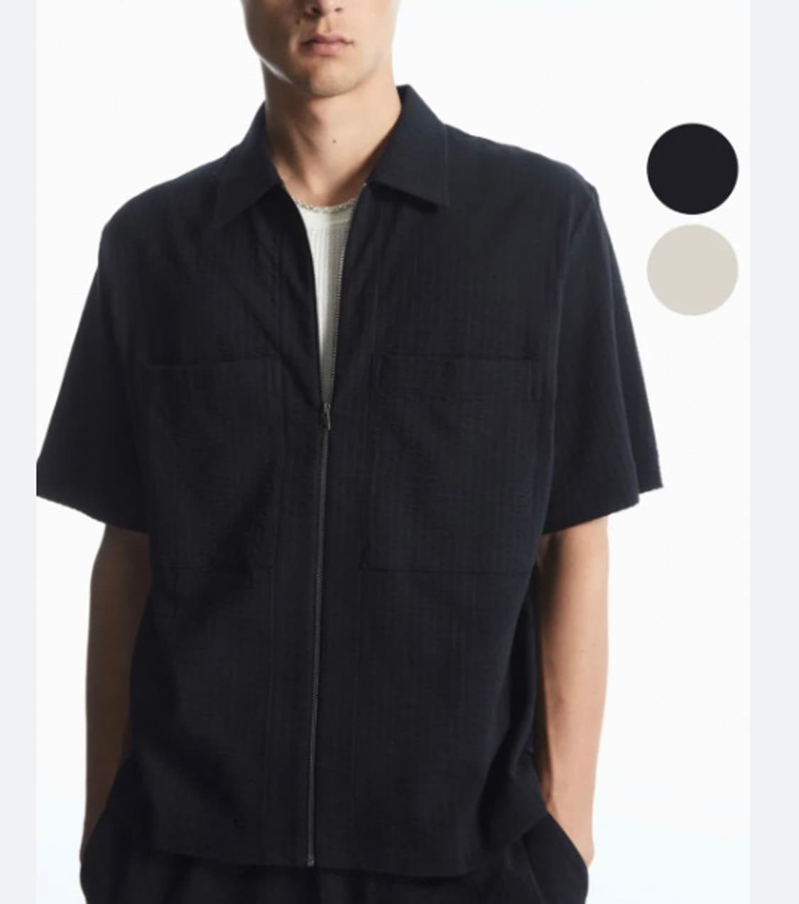 COS 코스 남성 시어서커 반팔 카라 집업 XL _ 블랙 상품이미지2