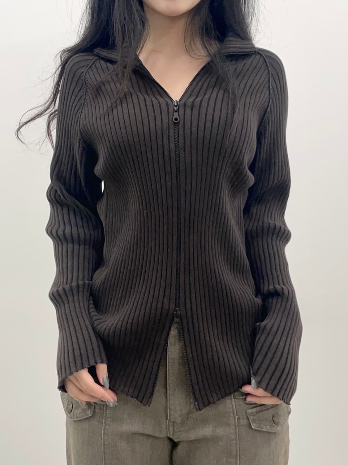 Brown 2way zipper details zip-up 상품이미지1