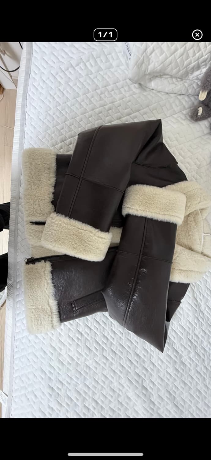 새상품 보헴서 보헤미안서울 슬림핏 셔링 무스탕 다크브라운 상품이미지4