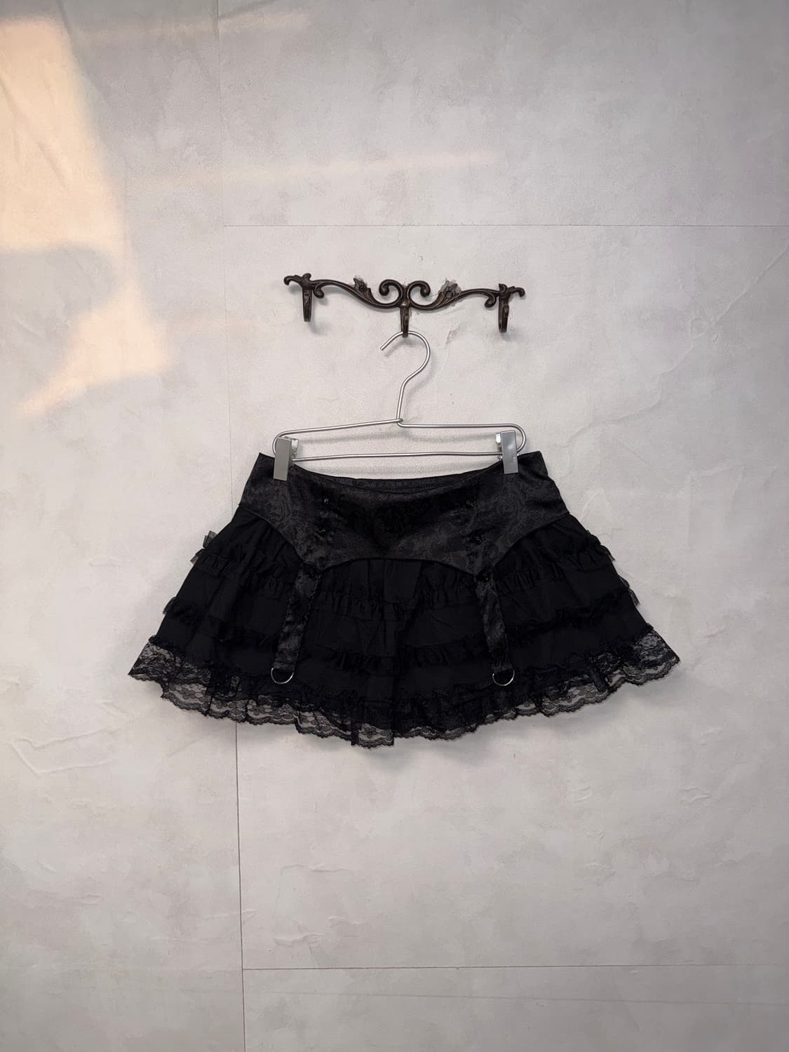 Black satin rose belted cancan skirt 상품이미지2