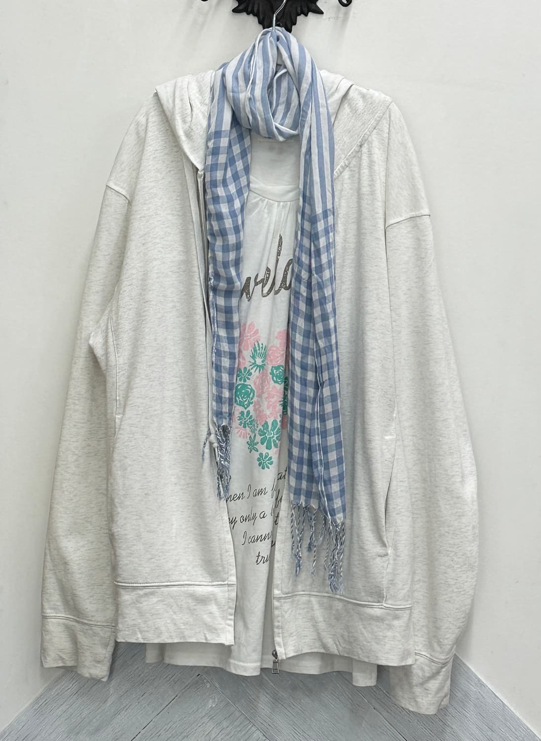 🫧하구미의 머플러 모리걸 코디세트🫧 스즈코 레이어드 후드집업 그런지 상품이미지3