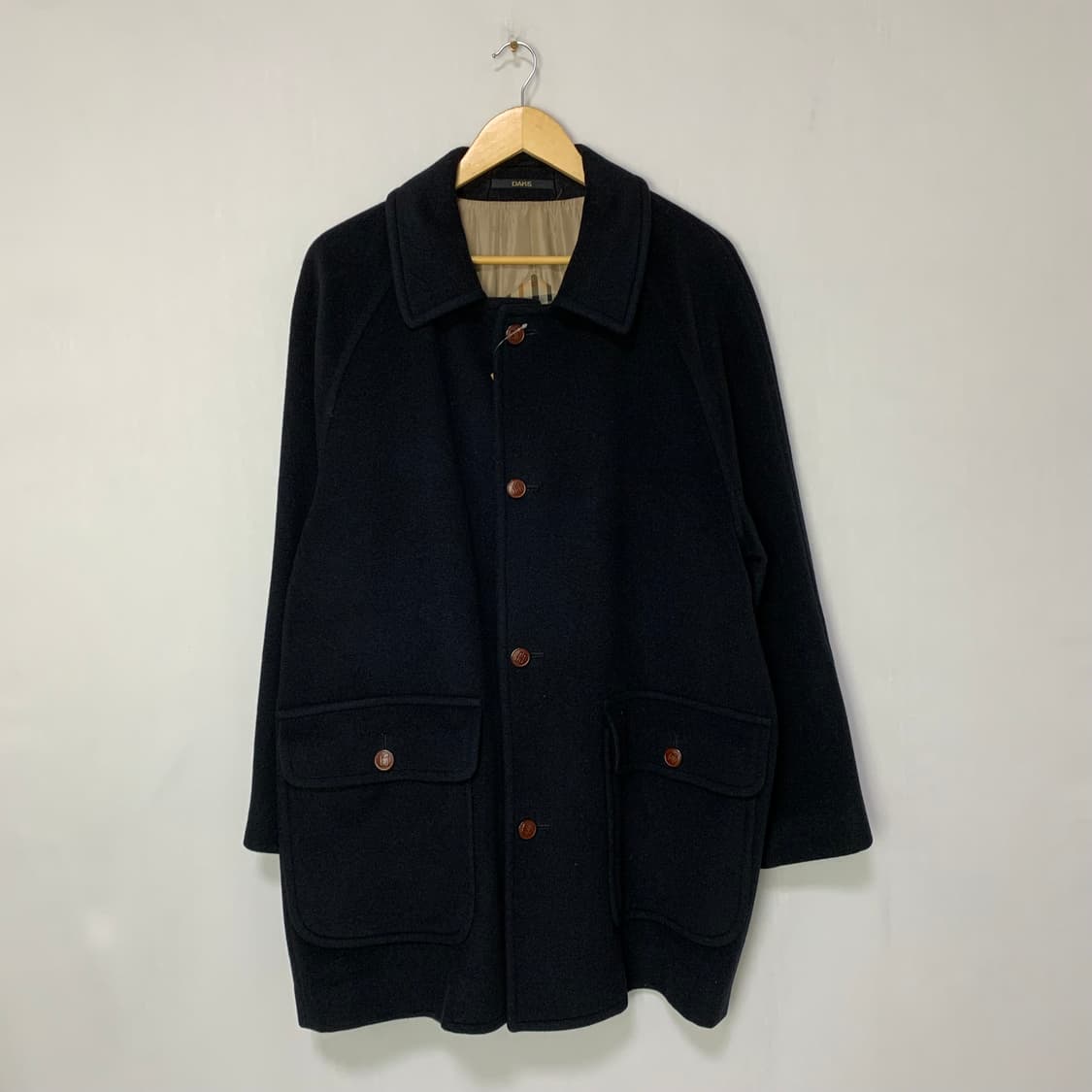 DAKS 블랙 버튼 울 코트 빈티지 남녀공용  상품이미지1