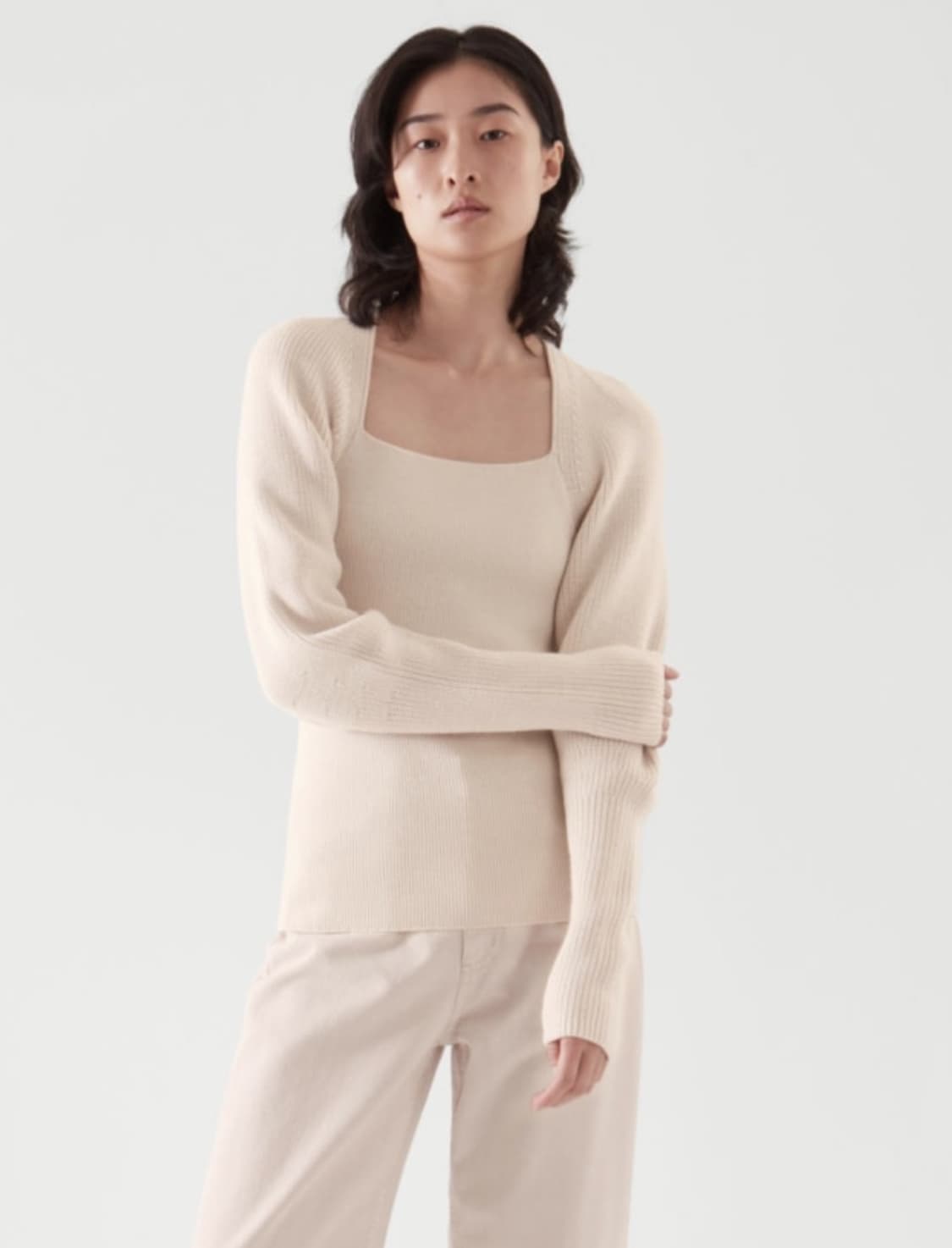 코스 퍼프 슬리브 니티드 니트 탑 xs 오프화이트 상품이미지1