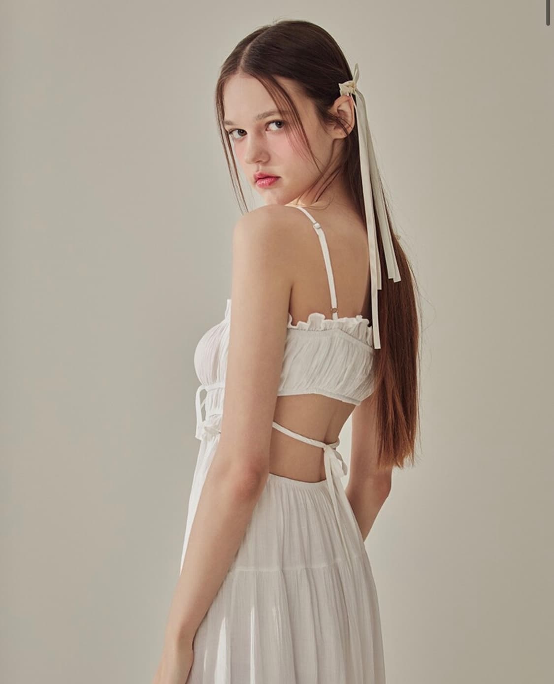 르헨 스트랩 컷아웃 롱원피스 - White(비키니벤더) 상품이미지4