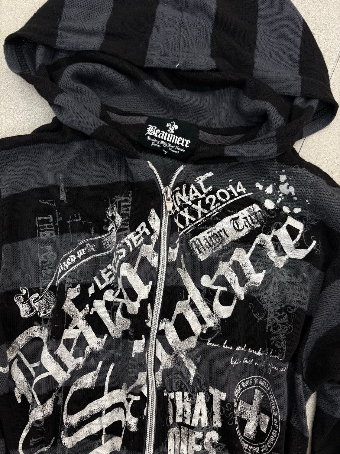 펑크 스트라이프 프린팅 후드집업 상품이미지2