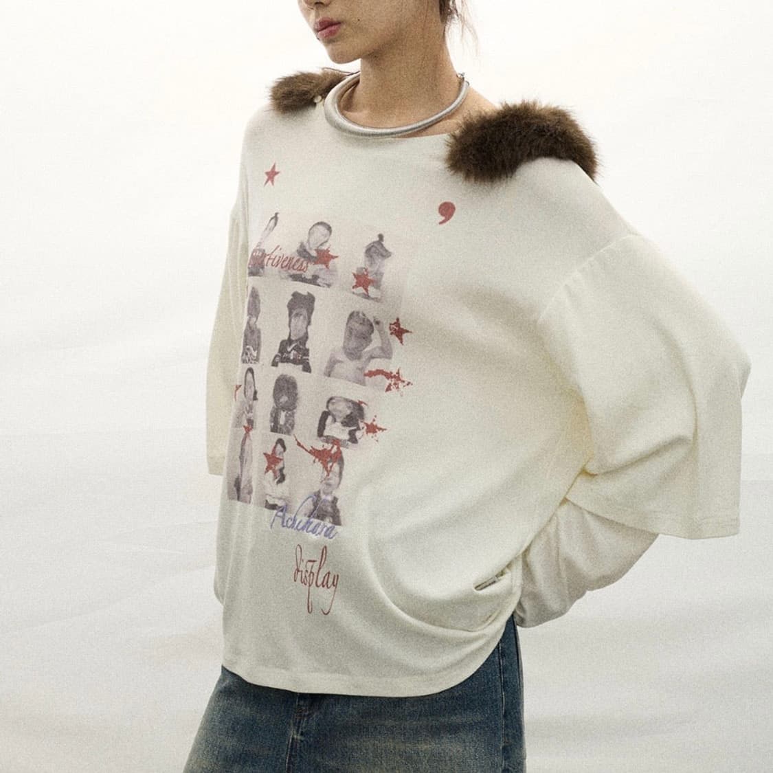 아키하라  퍼 후드 레이어드 롱슬리브  상품이미지2