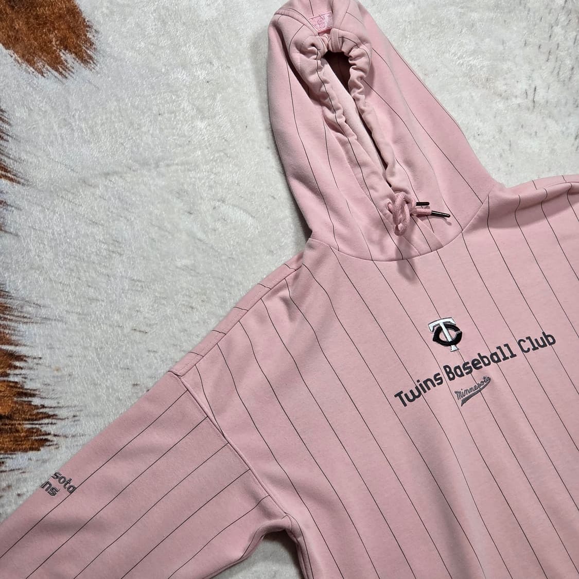 MLB 핑크 스트라이프 후드티 상품이미지3