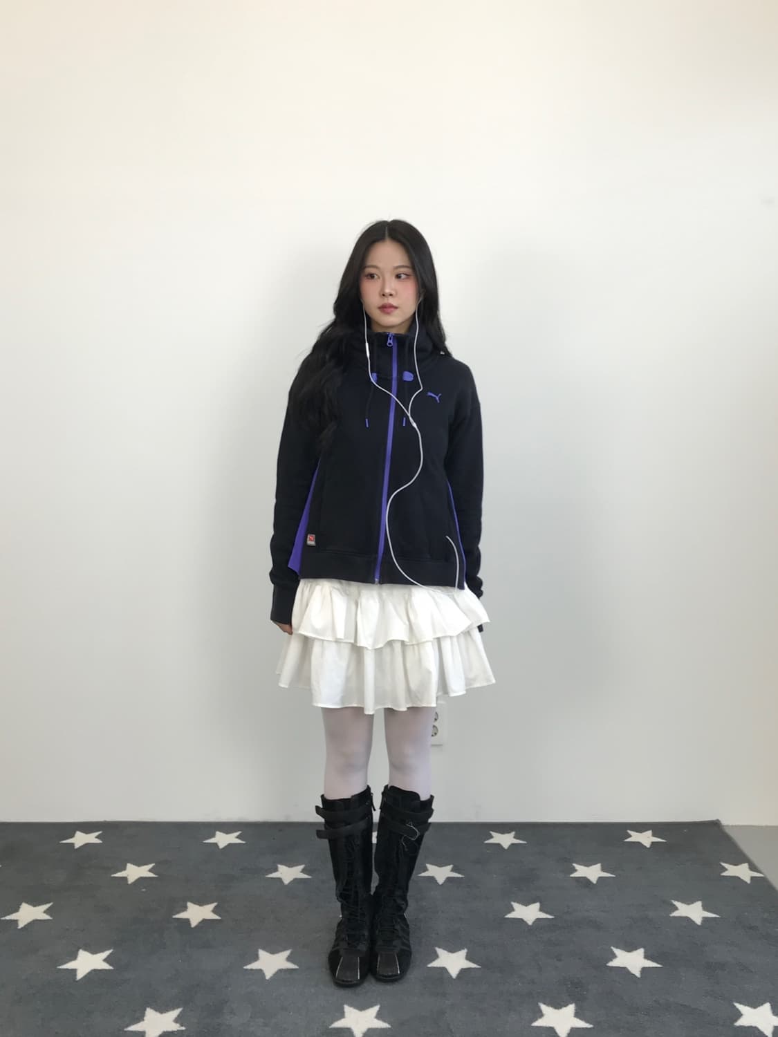 'PUMA' Black & Purple High-Neck Zip-Up  상품이미지1