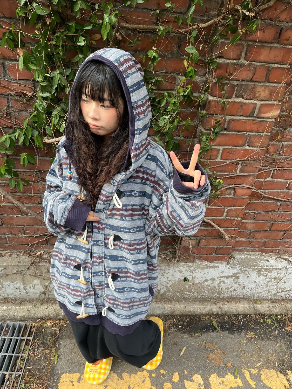 블루 히피 패턴 더플 후드 집업 상품이미지1