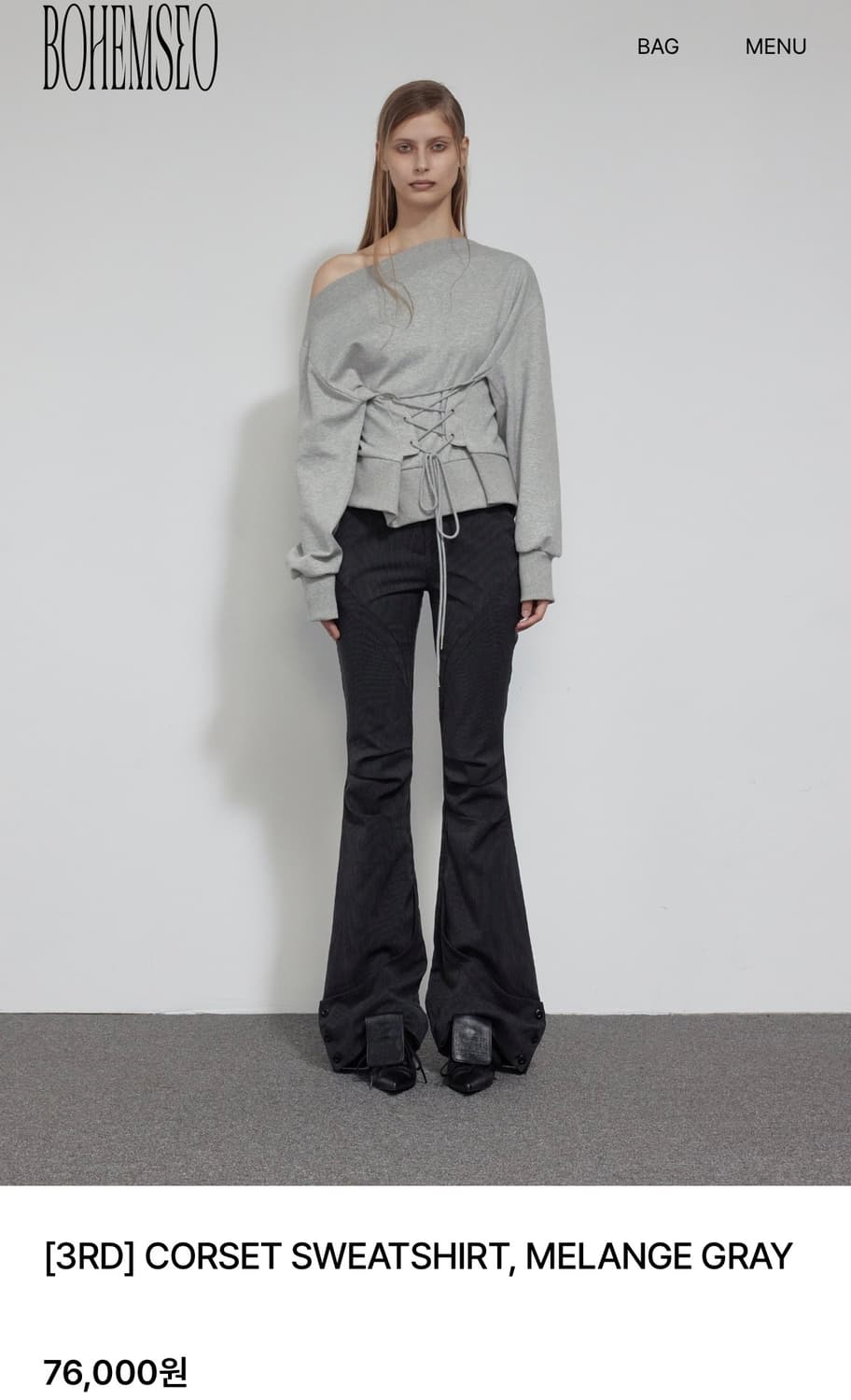 보헤미안서울 보헴서 코르셋 오프숄더 맨투맨 스웻셔츠 그레이 새상품 상품이미지2