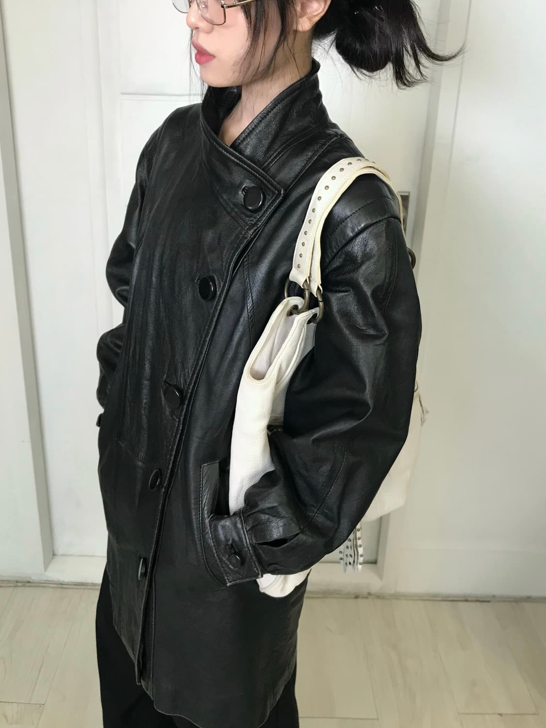 블랙 사선 양가죽 자켓 상품이미지6