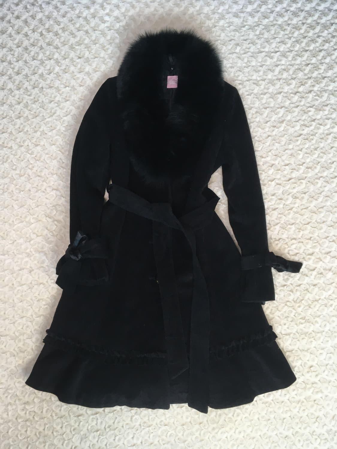 jpn vintage black fur collar frill coat 상품이미지6