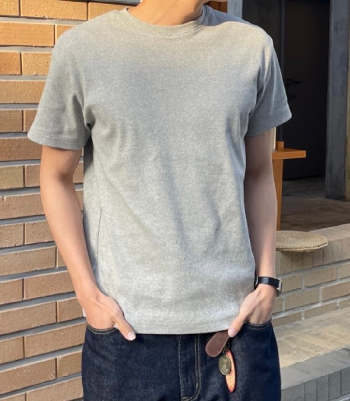 [새상품]남자 회색 크롭 반팔 상품이미지2