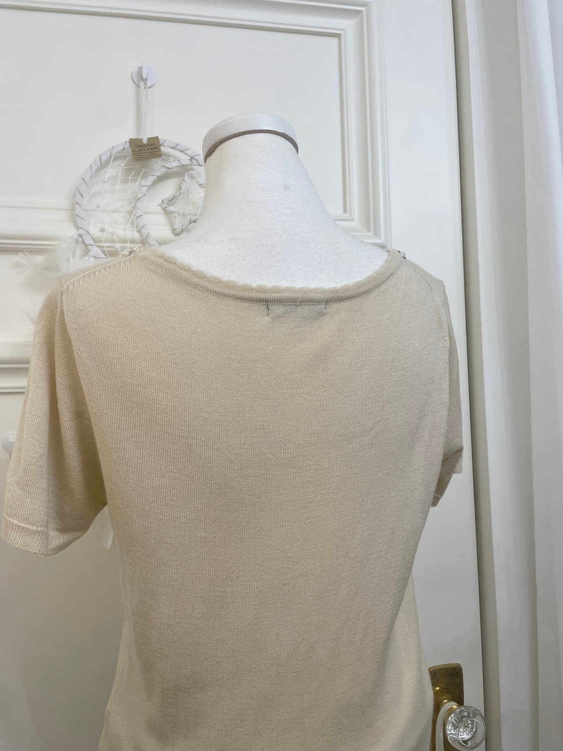 cream beige neck pearl point knit top 상품이미지4
