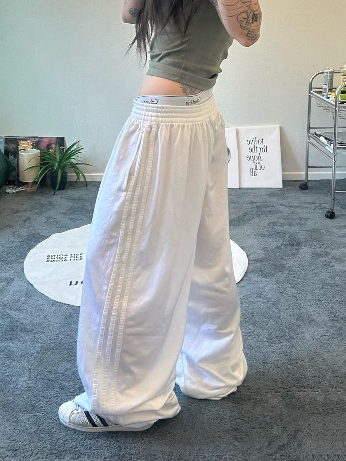 90s ADIDAS 올드스쿨 화이트 져지트랙팬츠 상품이미지4