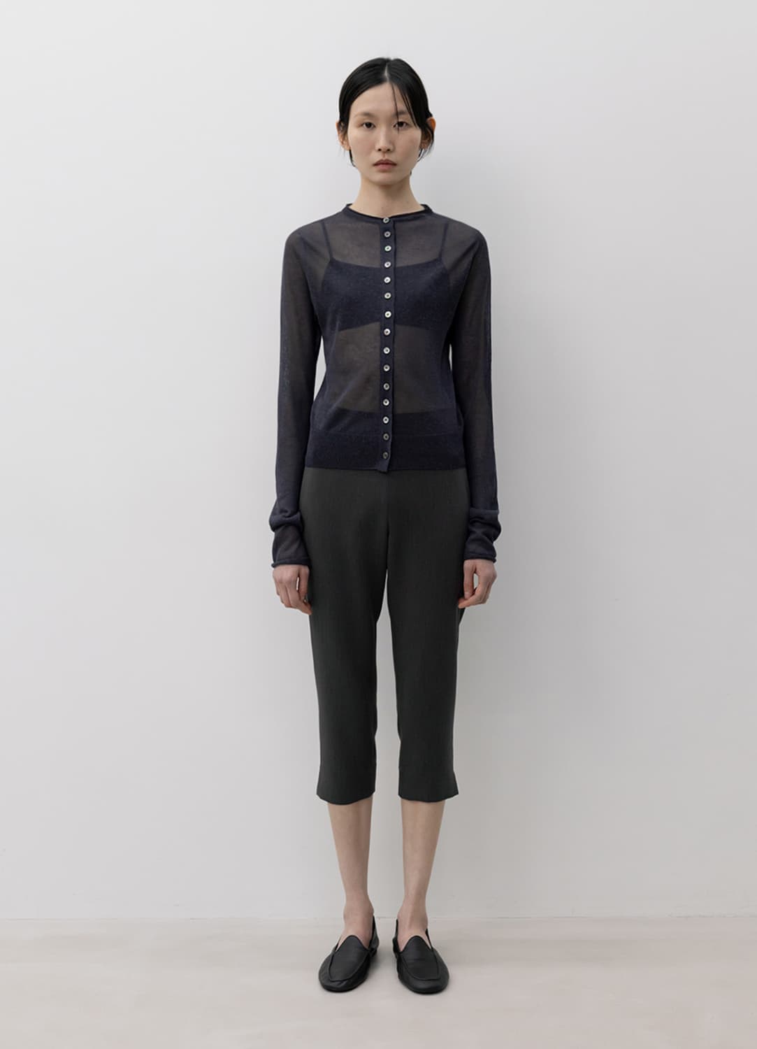 LFM Sheer Button Cardigan (Navy) 구해요 상품이미지1