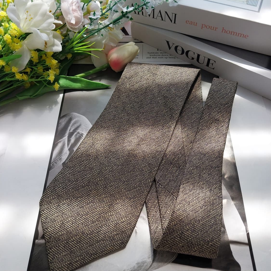 엠포리오 아르마니 실크 카키 헤링본 넥타이 9.5cm A+등급 K673
 상품이미지4