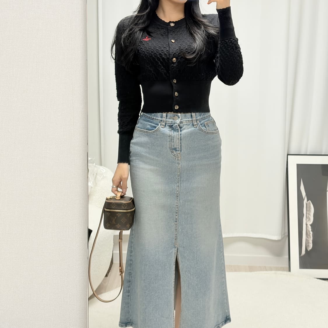 비비안웨스트우드 레드라벨 하트 패턴 크롭 가디건-블랙 상품이미지4