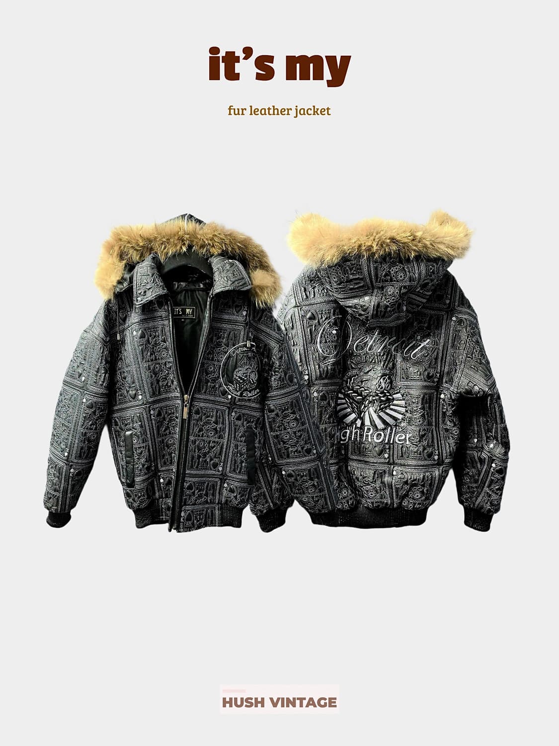 It’s my 자수 퍼 레더 가죽자켓 상품이미지1