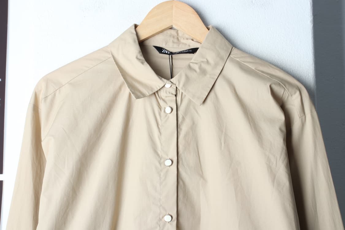 W(XL) 자라 셔츠 남방 새상품 베이지 무지 놈코어-H33220 상품이미지3