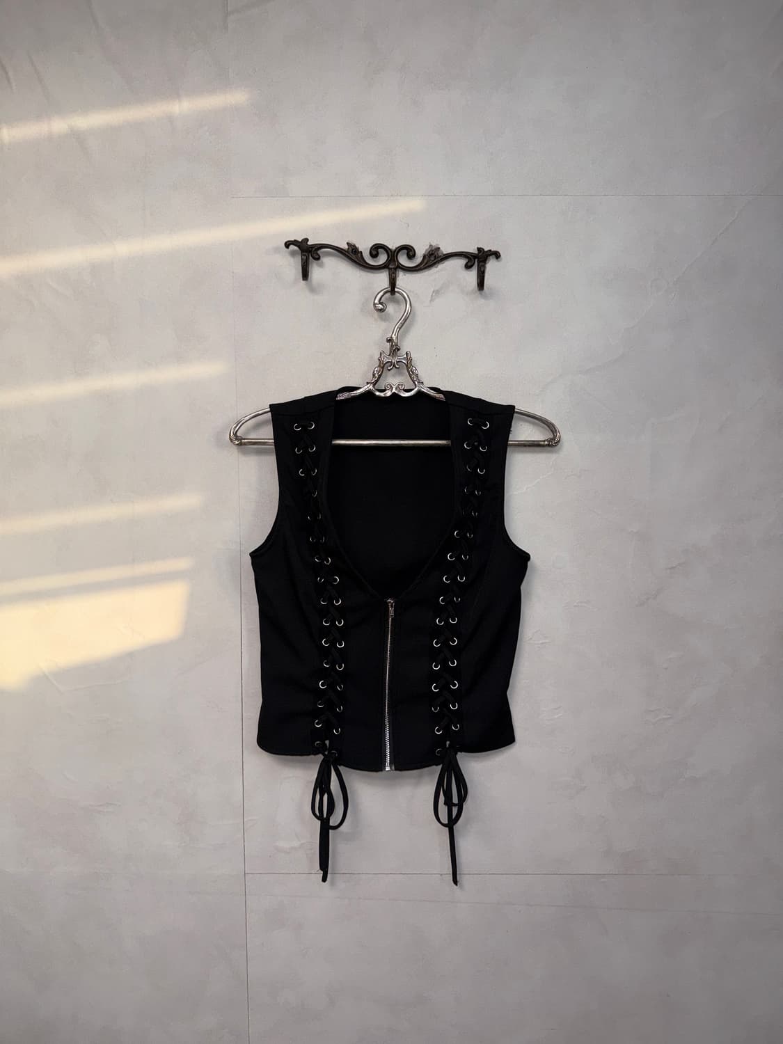 Black corset laceup zipup vest 상품이미지1