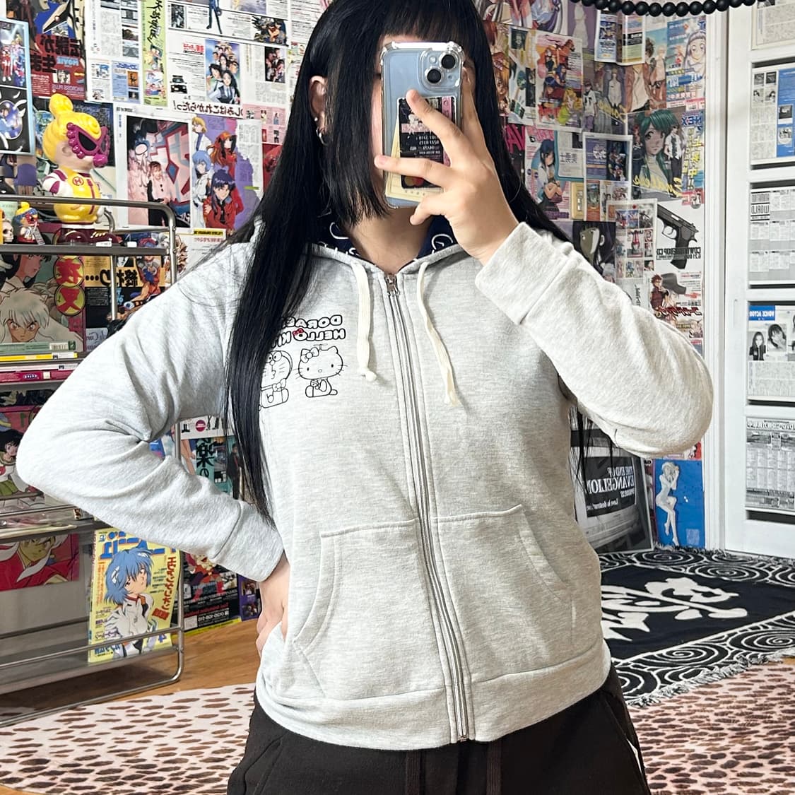 JPN 도라에몽X헬로키티 그레이 후드집업 상품이미지2