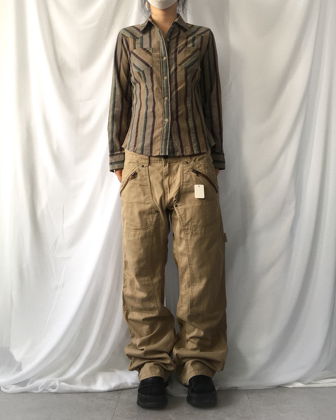 Cotton suede stripe pattern shirt 상품이미지5
