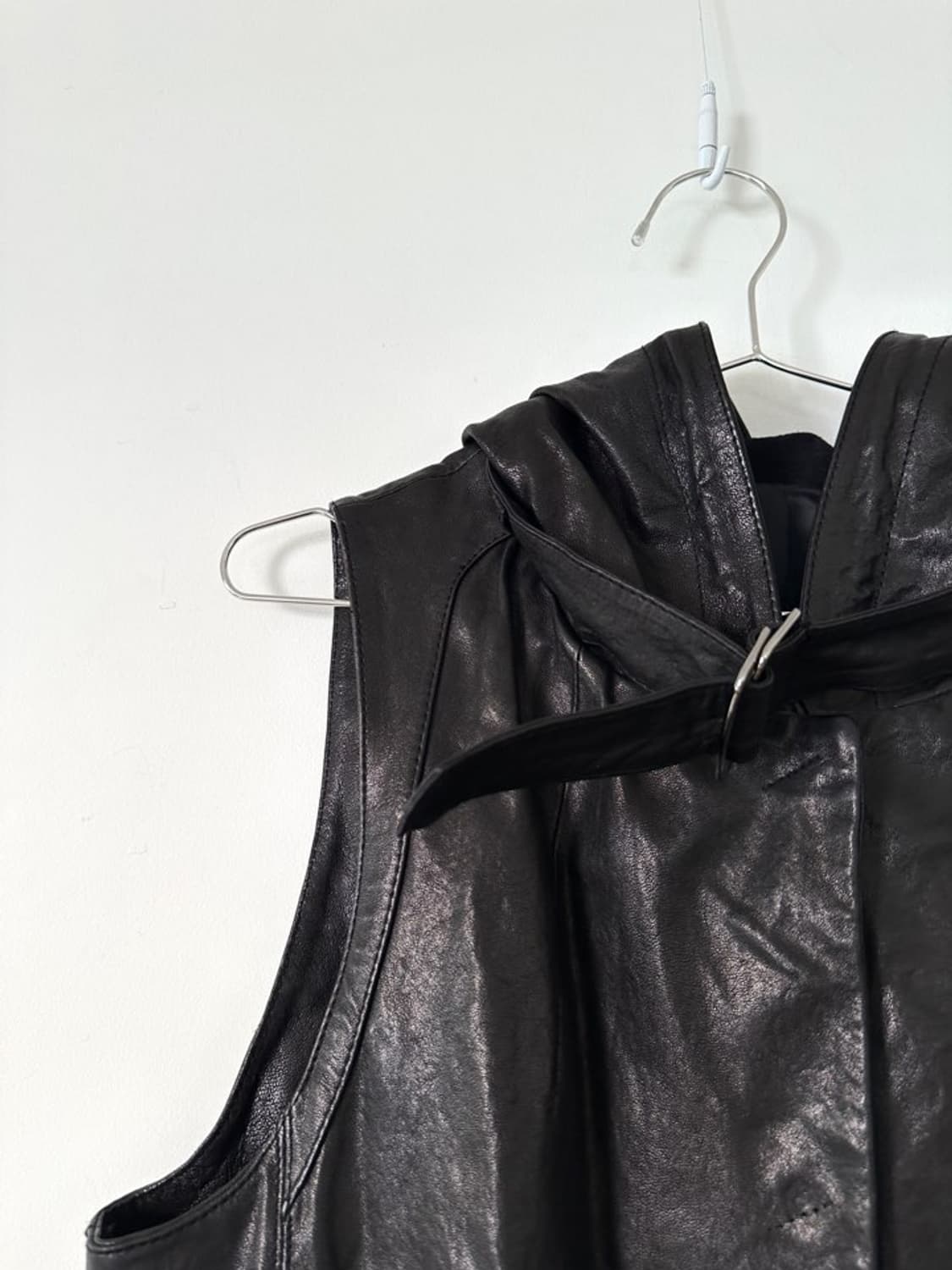 Hoody vest leather jacket / black 상품이미지6