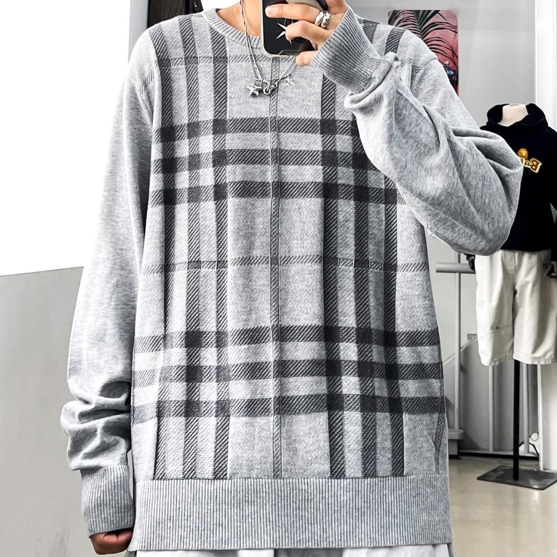 버버리 제팬라인 오리지널 데드스탁그레이노버체크코튼니트 상품이미지1