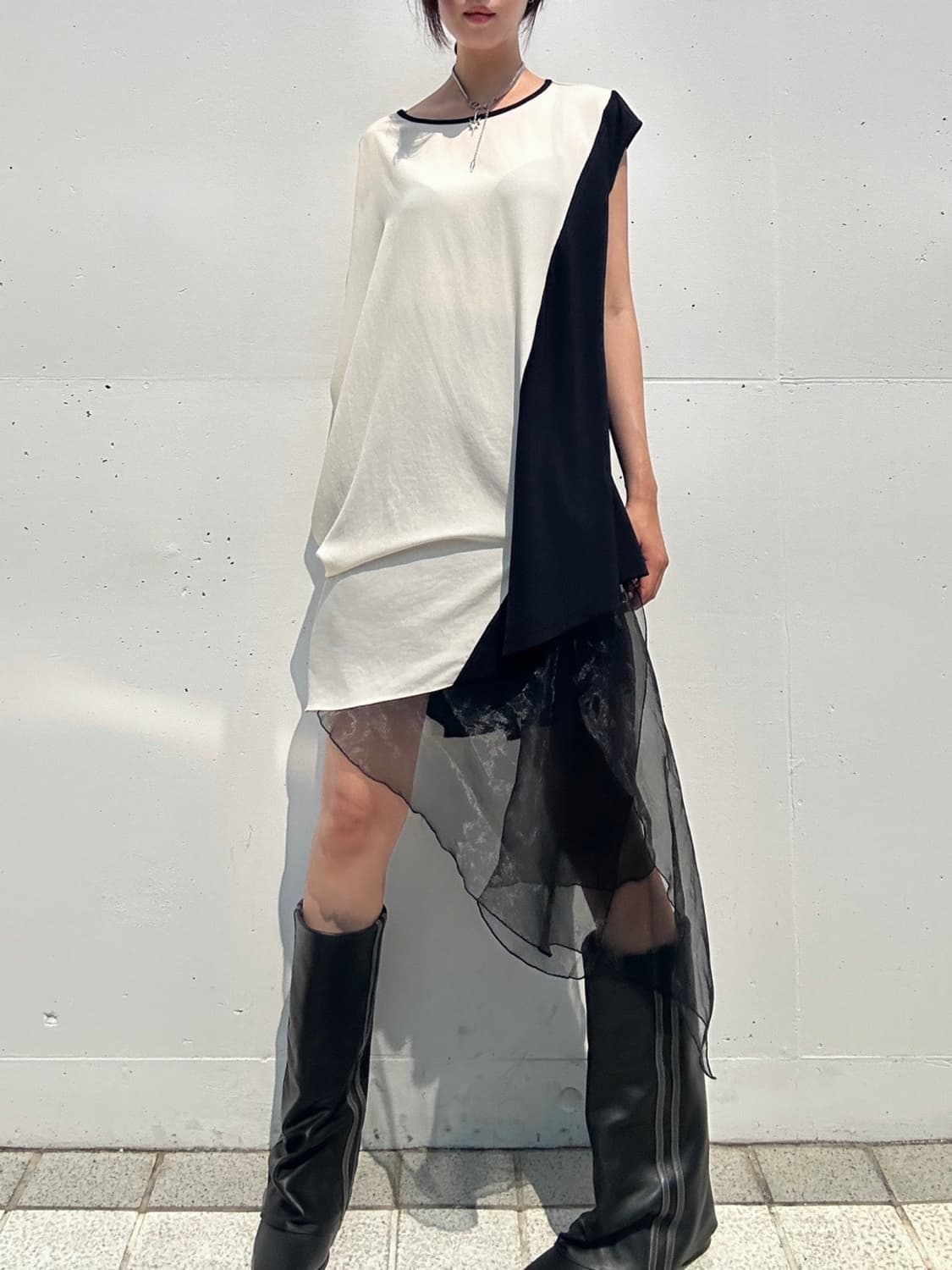 Unbalanced drape top & ops  상품이미지3