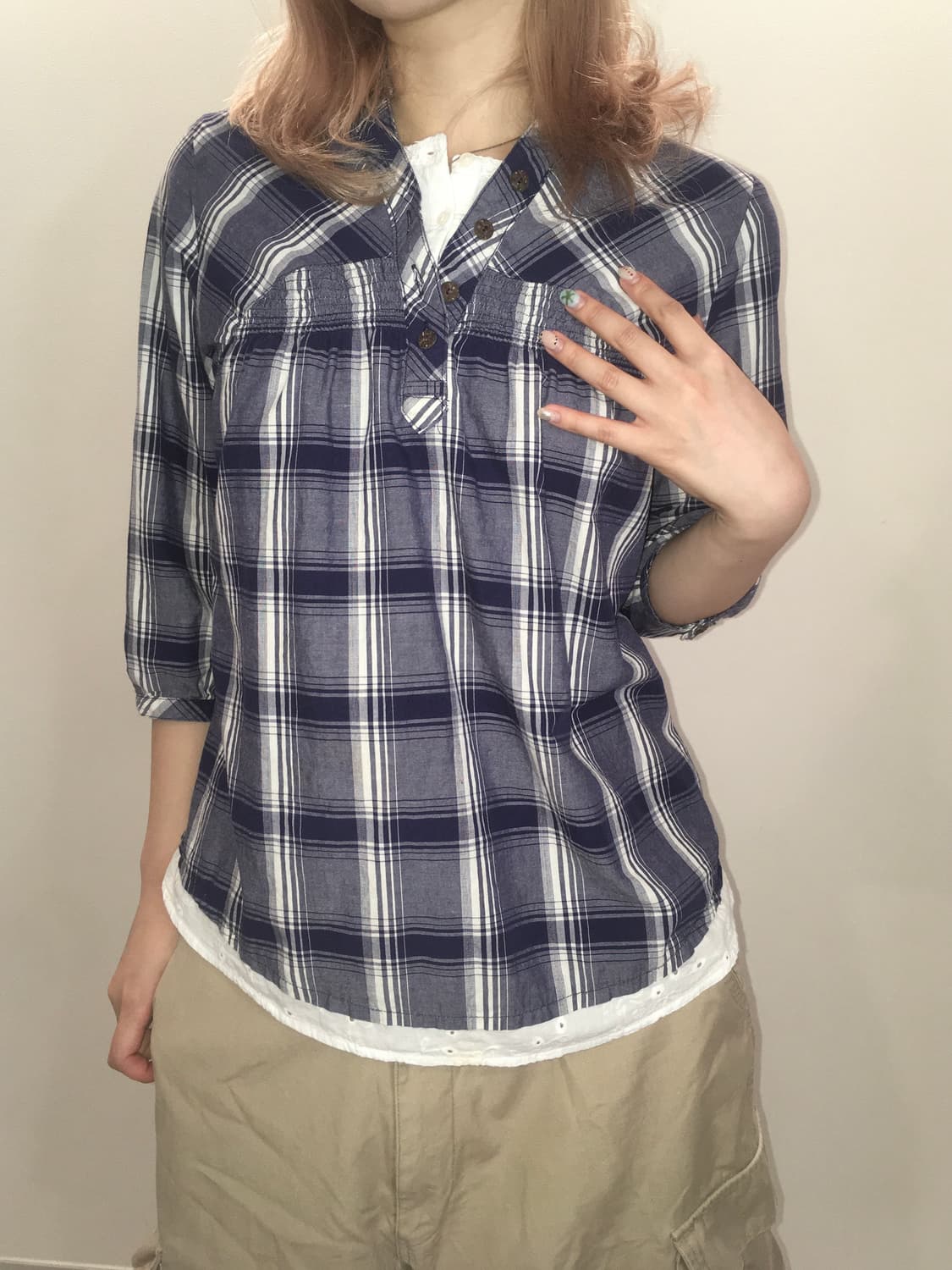 jpn vintage mori check lace shirts 상품이미지2