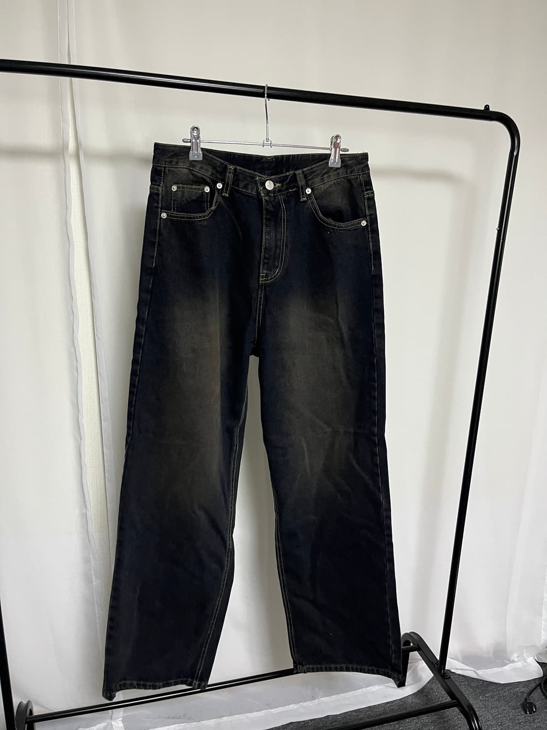 블랙 브라운 샌드 워싱 와이드 데님 팬츠 청바지 상품이미지2