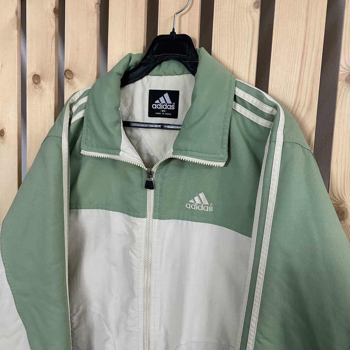 (L) 아디다스 00s 아이보리 민트 누빔 바람막이 자켓 상품이미지3