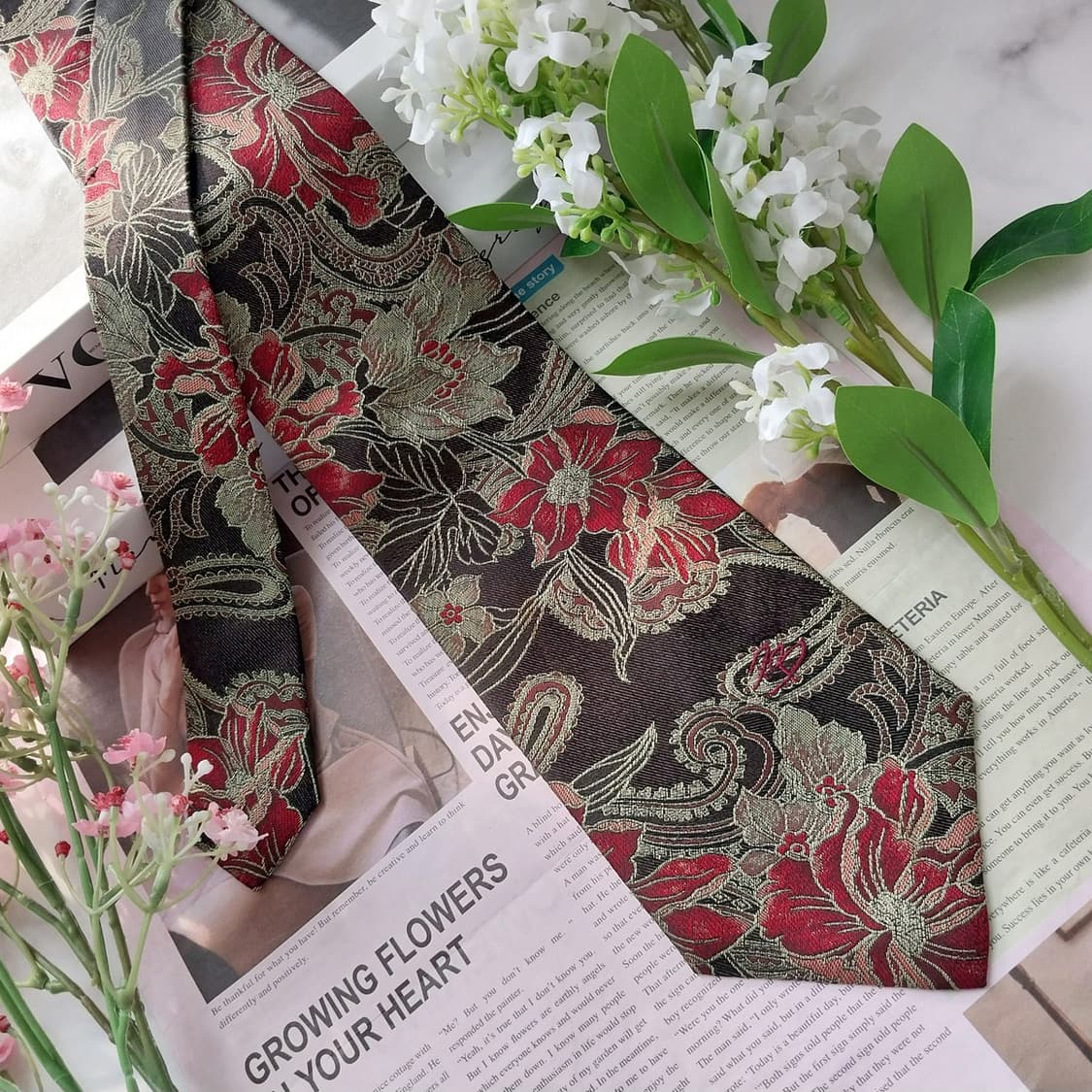 발망 실크 블랙 플라워 아트 자카드 넥타이 9.6cm A+등급 K1603 상품이미지2