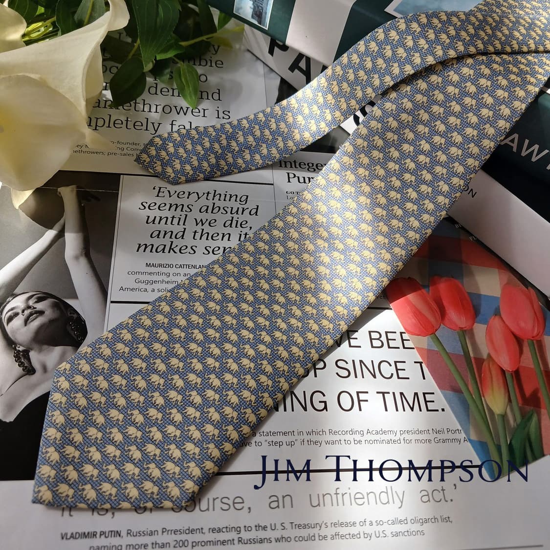 짐 톰슨 실크 블루 코끼리 패턴 넥타이 8.4cm S~A+등급 E802
 상품이미지2